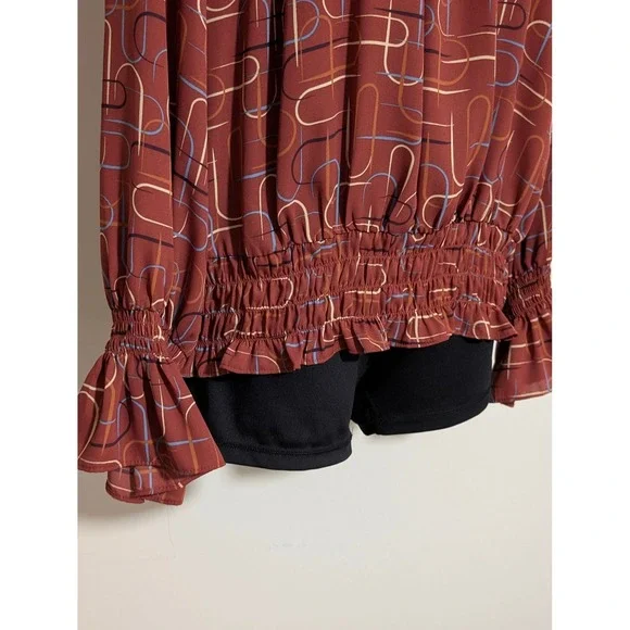 Worthington Long Sleeve Blouse Smocked Mock Neck Abstract Print Top Size L - Picture 4 of 8